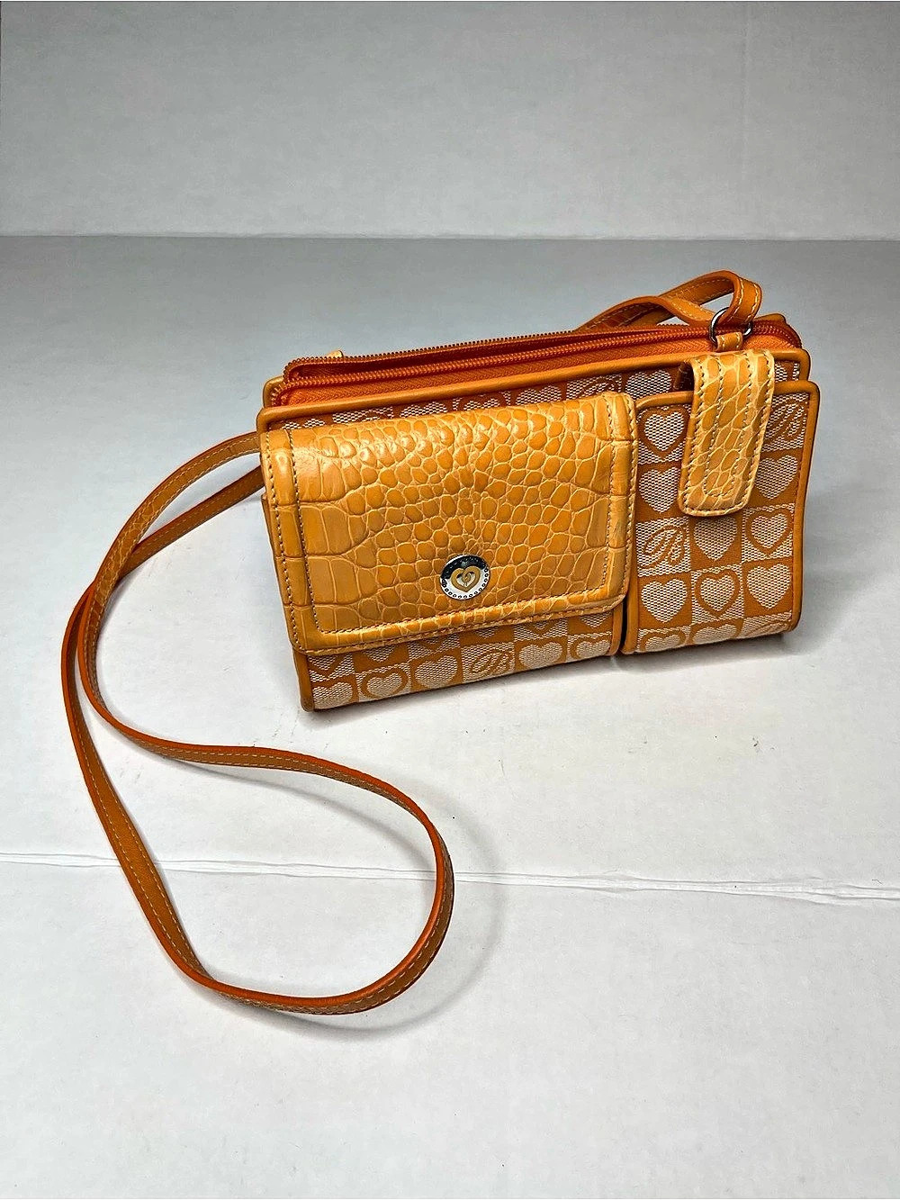 Brighton Embossed Crossbody Bag in Orange & Brown